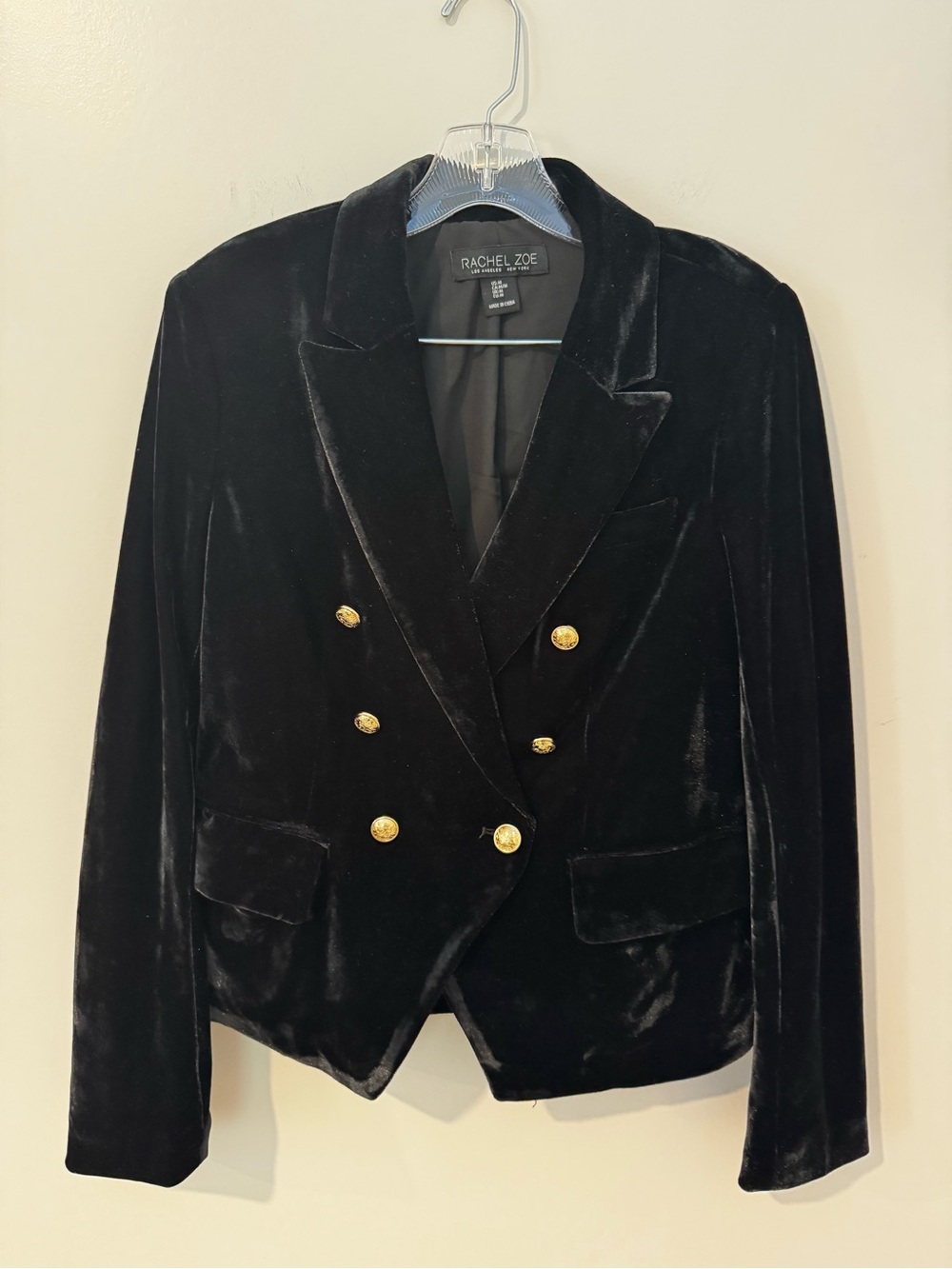 Rachel Zoe Black Velvet Double Breasted Gold Button Blazer Medium - Picture 6 of 12